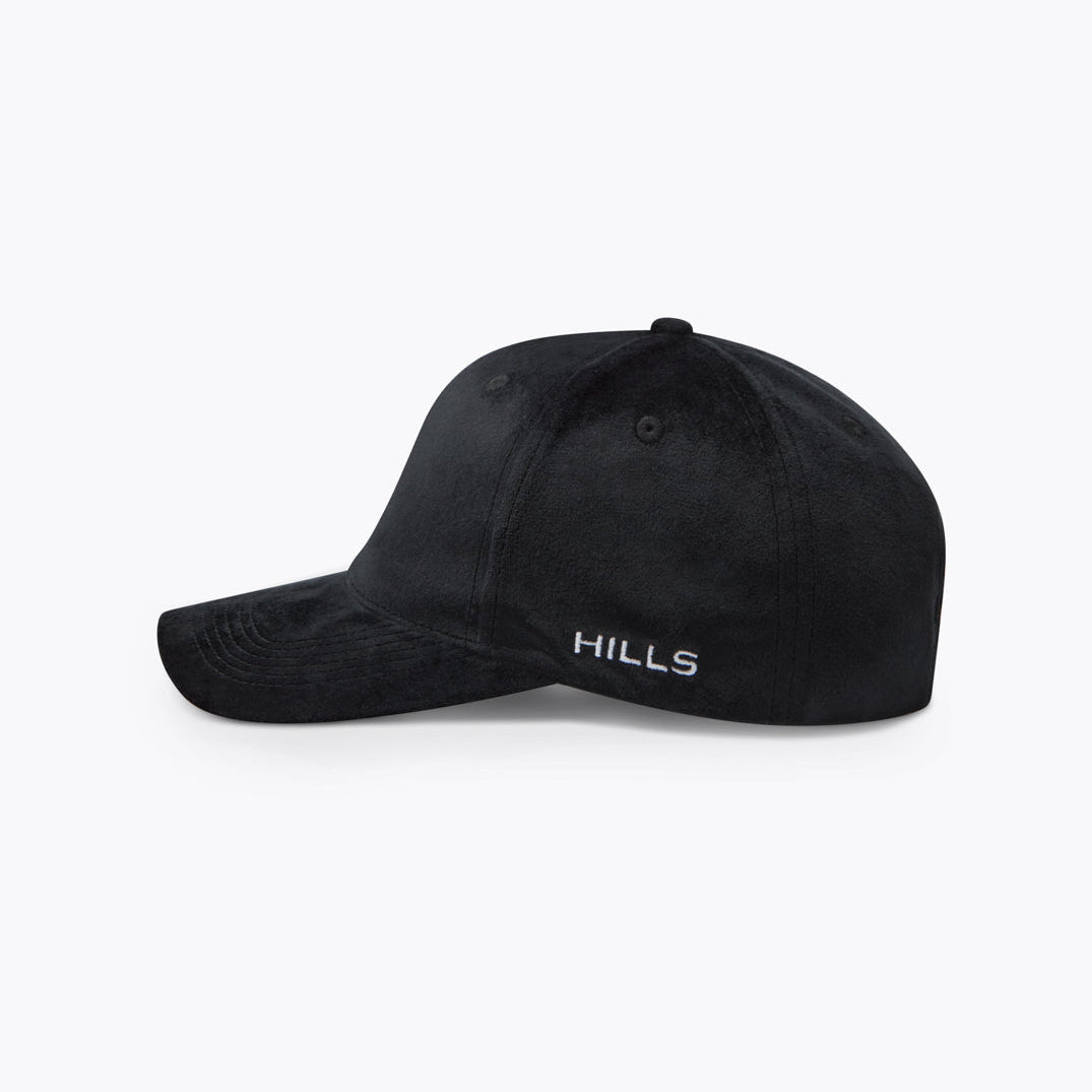 Black cap with 'HILLS' branding on a white background